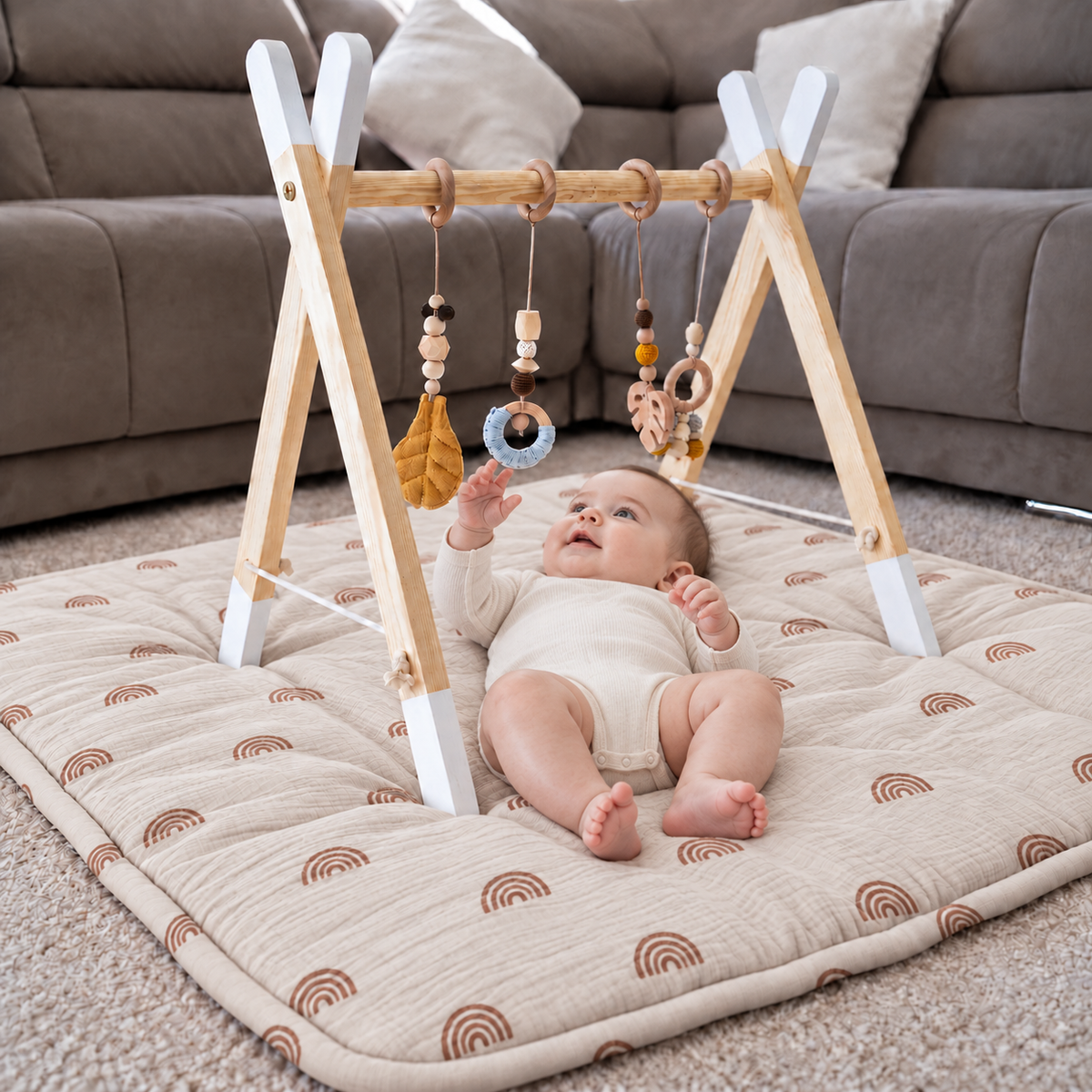 Zwergensache Krabbeldecke "110x110 cm" - Regenbogen beige